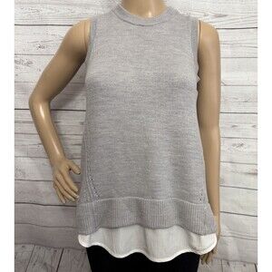 Athleta Sleeveless Sweater XXS Gray 100% Merino Wool White Faux Layer Open Back